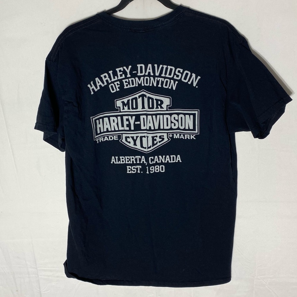 Harley-Davidson Edmonton Alberta Canada Black Blue Purple Graphic T-Shirt L - Picture 12 of 13